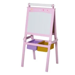 Qaba 3 In 1 Kids Wooden Art Easel With Paper Roll Double-Sided Chalkboard & Whiteboard With Storage Baskets Gift For Toddler Girl Age 3 Years+ Pink -Children Toys Discount GUEST a2eab590 7f5e 4208 8bd9 e584cf312cfd