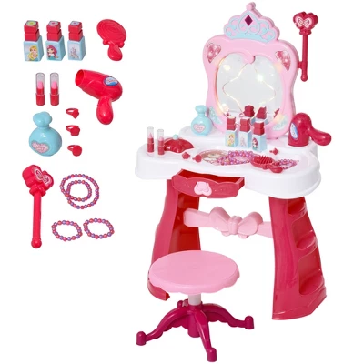 Qaba Kids Vanity Set Makeup Table Princess Pretend Play For Girls With Lights, Sounds, Stool, Magic Wand Remote, Mirror And Makeup Accessories 5 Qaba Kids Vanity Set Makeup Table Princess Pretend Play For Girls With Lights, Sounds, Stool, Magic Wand Remote, Mirror And Makeup Accessories - Image 3