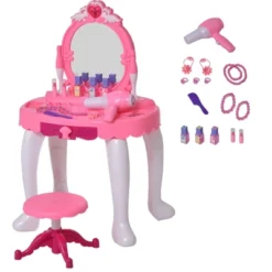 Qaba Children Dressing Table Set Girls Pretend Princess Vanity Table With Music Lightening Pink 14 Qaba Children Dressing Table Set Girls Pretend Princess Vanity Table With Music Lightening Pink -Children Toys Discount GUEST a54dc28c 218e 481b bf36 9a39fdd6e57a