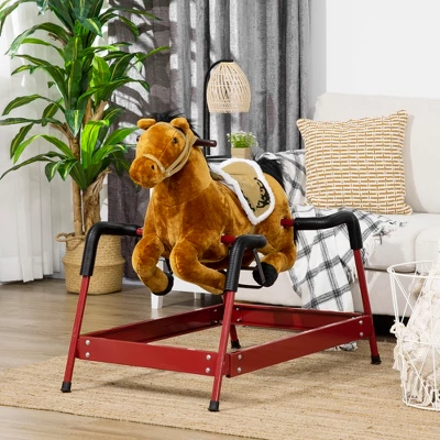 Qaba Kids Spring Rocking Horse, Ride On Horse For Girls And Boys With Animal Sounds, Plush Horse Ride-on With Soft Feel, Interactive Toy For Kids 3 Qaba Kids Spring Rocking Horse, Ride On Horse For Girls And Boys With Animal Sounds, Plush Horse Ride-on With Soft Feel, Interactive Toy For Kids