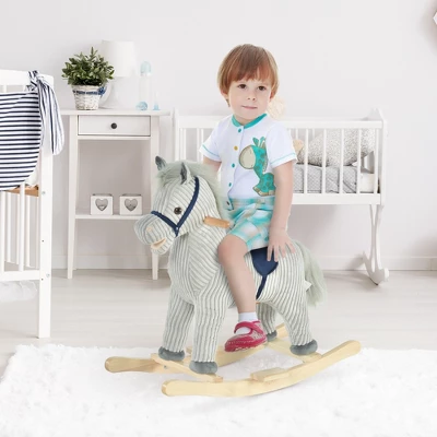 Qaba Kids Rocking Horse, Plush Ride On Horse, Toddler Rocker For 36-72 Months Boys And Girls With Realistic Sounds, Gray 4 Qaba Kids Rocking Horse, Plush Ride On Horse, Toddler Rocker For 36-72 Months Boys And Girls With Realistic Sounds, Gray - Image 2