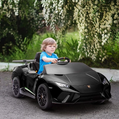 Qaba 12V Lamborghini Huracan Licensed Kids Electric Car With Parent Remote Control, Spring Suspension, Transport Wheel, Soft Start, LED Lights, Black 4 Qaba 12V Lamborghini Huracan Licensed Kids Electric Car With Parent Remote Control, Spring Suspension, Transport Wheel, Soft Start, LED Lights, Black - Image 2