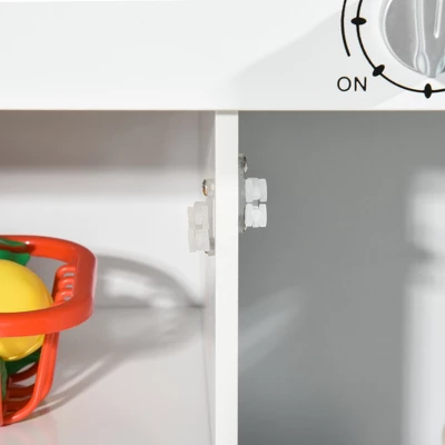 Qaba Wooden Play Kitchen, Kids Kitchen Playset With Sound Effects And Lights, Children's Imaginative Pretend Toy, Faucet Clock, 3-6 Years Old, Blue 7 Qaba Wooden Play Kitchen, Kids Kitchen Playset With Sound Effects And Lights, Children's Imaginative Pretend Toy, Faucet Clock, 3-6 Years Old, Blue - Image 5