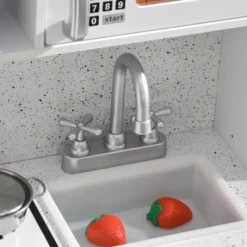 Qaba Wooden Play Kitchen With Easy Toy Organizer Bins, Latte Maker Pretend Play Kitchen Set With Stove Sound Effects, Preschool Toy Playset -Children Toys Discount GUEST af56db97 888a 4986 a773 8ffde40248bb