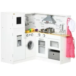 Qaba Corner Play Kitchen Set With Sound Effects And Tons Of Countertop Space, Kids Kitchen With Washing Machine, Food Toys, Ice Maker, Ages 3-6, White -Children Toys Discount GUEST b05c8284 7f0e 4ddd 83a2 21e794dc09df
