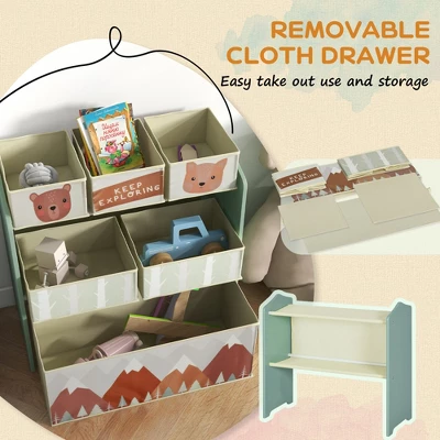 Qaba Kids Toy Organizer And Kids Easel Set With 6 Storage Bins, Paper Roll, Blackboard, Whiteboard, Cute Bear Design, For Ages 3-8 Years, Green 6 Qaba Kids Toy Organizer And Kids Easel Set With 6 Storage Bins, Paper Roll, Blackboard, Whiteboard, Cute Bear Design, For Ages 3-8 Years, Green - Image 4