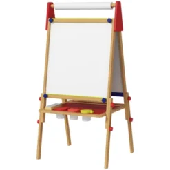 Qaba Easel For Kids, 3 In 1 Kids Art Easel With Paper Roll, Whiteboard, Chalkboard, Double Sided & Adjustable Height Wooden Toddler Easel, Nature Wood -Children Toys Discount GUEST b76d54a7 9599 4d39 bc62 e3015da0d5d7