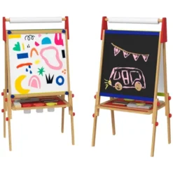 Qaba Easel For Kids, 3 In 1 Kids Art Easel With Paper Roll, Whiteboard, Chalkboard, Double Sided & Adjustable Height Wooden Toddler Easel, Nature Wood -Children Toys Discount GUEST b8363687 f9d0 4723 8ff5 28311b02cfc6