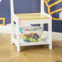 Qaba 3-in-1 Activity Table And Chair Set, Modern Kids Writing Desk Set, Bricks And Roads Style Table And Chair Set, 3pc Total, White -Children Toys Discount GUEST b9406ed9 95d1 469d b31a 5ceafd936f9c