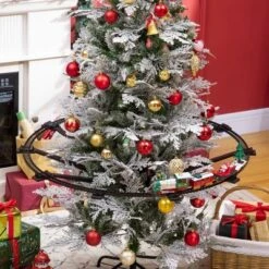 Qaba Electric Train Set For Kids With 2 Playing Forms, Battery-Powered Christmas Train Toy Set With Sounds & Lights, Gift Box For 3-8 Years Old