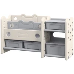 Qaba Kids Toy Storage, 2 Tier Toy Organizer With 4 Storage Boxes, Bookshelves For Kids Room, Nursery, Playroom, Cream White -Children Toys Discount GUEST c2becef6 8200 474c 809d a3e9d0390cda