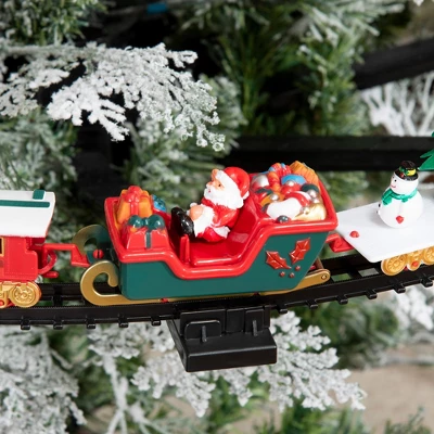 Qaba Electric Train Set For Kids With 2 Playing Forms, Battery-Powered Christmas Train Toy Set With Sounds & Lights, Gift Box For 3-8 Years Old 6 Qaba Electric Train Set For Kids With 2 Playing Forms, Battery-Powered Christmas Train Toy Set With Sounds & Lights, Gift Box For 3-8 Years Old - Image 4