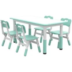 Qaba Kids Table And Chair Set With 4 Chairs, Adjustable Height, Easy To Clean Table Surface, For 1.5 - 5 Years Old -Children Toys Discount GUEST ce77aae1 c513 44f0 b087 0763280c0b4f