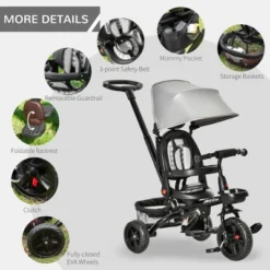 Qaba Baby Tricycle 4 In 1 Trike, Reversible Angle Adjustable Seat Removable Handle Canopy Handrail Belt Storage Footrest Brake For 1-5 Years Old Gray 10 Qaba Baby Tricycle 4 In 1 Trike, Reversible Angle Adjustable Seat Removable Handle Canopy Handrail Belt Storage Footrest Brake For 1-5 Years Old Gray -Children Toys Discount GUEST d3f80bdb ba82 4243 9914 0bc6e14ca5db