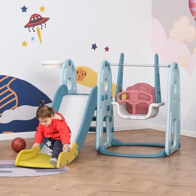 Qaba 4 In 1 Toddler Slide And Swing Set With Adjustable Seat Height And Basketball Hoop, Freestanding Kids Climber Slide Playset With Basket Ball 4 Qaba 4 In 1 Toddler Slide And Swing Set With Adjustable Seat Height And Basketball Hoop, Freestanding Kids Climber Slide Playset With Basket Ball - Image 2