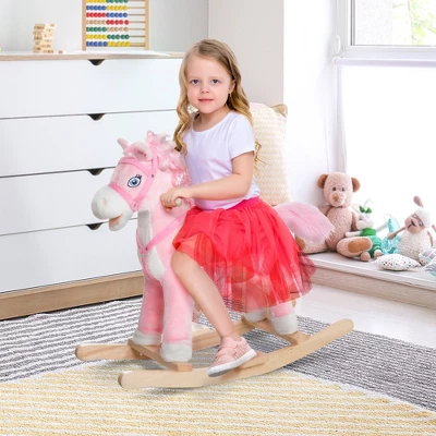 Qaba Kids Ride On Rocking Horse Toddler Plush Toy With Realistic Sounds And Swinging Tail For 3 Years Old Children 4 Qaba Kids Ride On Rocking Horse Toddler Plush Toy With Realistic Sounds And Swinging Tail For 3 Years Old Children - Image 2