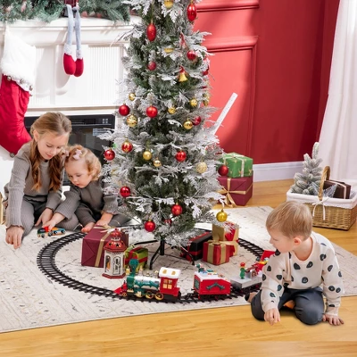 Qaba Electric Train Set For Kids, Battery-Powered Christmas Train Toy Set With Sounds & Lights, Classic Toy Train Set With Gifts Box For 3-8 Years Old 4 Qaba Electric Train Set For Kids, Battery-Powered Christmas Train Toy Set With Sounds & Lights, Classic Toy Train Set With Gifts Box For 3-8 Years Old - Image 2