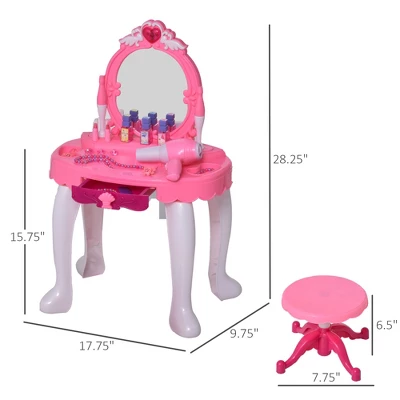Qaba Children Dressing Table Set Girls Pretend Princess Vanity Table With Music Lightening Pink 6 Qaba Children Dressing Table Set Girls Pretend Princess Vanity Table With Music Lightening Pink - Image 4