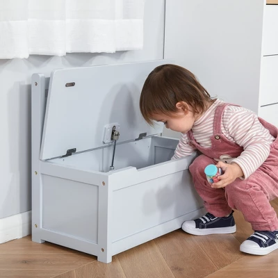 Qaba 2-in-1 Kids Wooden Toy Organizer Chest Storage Box With Seat Bench Cabinet Chunk Cube With Safety Pneumatic Rod 4 Qaba 2-in-1 Kids Wooden Toy Organizer Chest Storage Box With Seat Bench Cabinet Chunk Cube With Safety Pneumatic Rod - Image 2