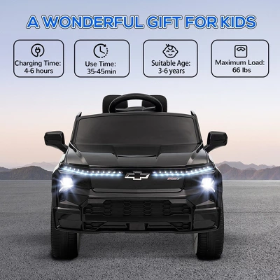 Qaba 12V Chevrolet Silverado EV RST Licensed Kids Electric Car With Parent Remote Control, Spring Suspension, Soft Start, Auxiliary Wheels, Black 6 Qaba 12V Chevrolet Silverado EV RST Licensed Kids Electric Car With Parent Remote Control, Spring Suspension, Soft Start, Auxiliary Wheels, Black - Image 4