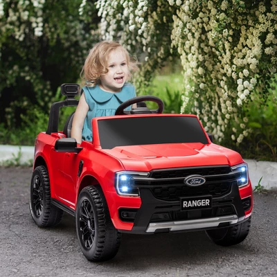 Qaba Ford Ranger Licensed 12V Kids Ride On Car, Kids Electric Car With Remote, Spring Suspension, Toy Storage, LED Headlights, Music Horn, Red 3 Qaba Ford Ranger Licensed 12V Kids Ride On Car, Kids Electric Car With Remote, Spring Suspension, Toy Storage, LED Headlights, Music Horn, Red