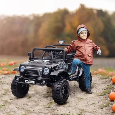 Qaba 12V Ride On Car, Ride On Truck, Battery Powered Toy Car With Remote, 4 Suspension Wheels, 3 MPH Max Speeds, Music, Horn & Lights, Black 4 Qaba 12V Ride On Car, Ride On Truck, Battery Powered Toy Car With Remote, 4 Suspension Wheels, 3 MPH Max Speeds, Music, Horn & Lights, Black - Image 2