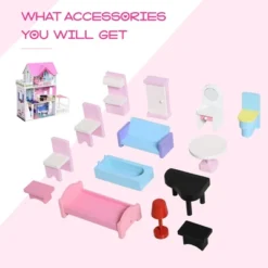 Qaba Kids Wooden Multi-Level Dream House Villa Kit With Furniture And Accessories 13 Qaba Kids Wooden Multi-Level Dream House Villa Kit With Furniture And Accessories -Children Toys Discount GUEST ecc15b97 12c9 4c53 a7da 625959b58b5d