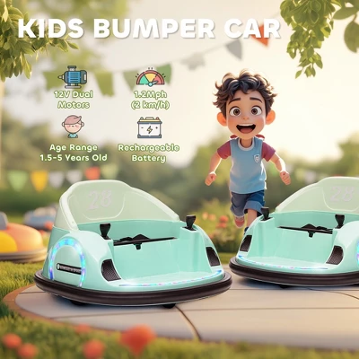Qaba 12V Electric Ride On Bumper Car For Kids 1.5-5 Years Old, Baby Bumper Car With Remote Control, Green 6 Qaba 12V Electric Ride On Bumper Car For Kids 1.5-5 Years Old, Baby Bumper Car With Remote Control, Green - Image 4