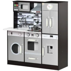 Qaba Wooden Play Kitchen With Lights Sounds, Kids Kitchen Playset With Washing Machine, Water Dispenser, Microwave, Range Hood, Refrigerator -Children Toys Discount GUEST ef108261 6dbf 4677 83e8 be6e3fba9072