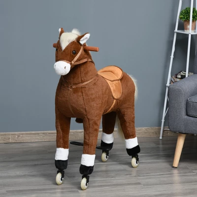 Qaba Kids Ride-on Walking Horse With Easy Rolling Wheels, Soft Huggable Body, & A Large Size For Kids 5-16 Years 3 Qaba Kids Ride-on Walking Horse With Easy Rolling Wheels, Soft Huggable Body, & A Large Size For Kids 5-16 Years