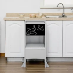 Qaba Kids Foldable Kitchen Step Stool With Chalkboard And Lockable Handrail For Children 3-6 Years Old -Children Toys Discount GUEST f73ff427 577e 447c 8346 11dc23886616