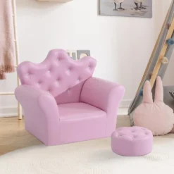 Qaba Kids Sofa Set, Children's Upholstered Sofa With Footstool, Princess Sofa With Diamond Decoration, Baby Sofa Chair For Toddlers, Girls, Pink -Children Toys Discount GUEST f8902acd 095c 433f b399 43f68f4c68cd