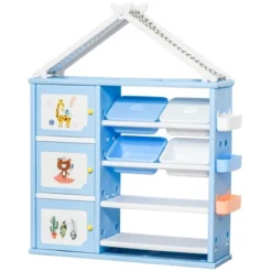 Qaba Kids Toy Storage Organizer With 4 Bins, Storage Cabinets, Bookshelf And 4-Layers Toy Collection Shelves -Children Toys Discount GUEST fa204c00 94ce 42c0 a1c7 ae29847212a4