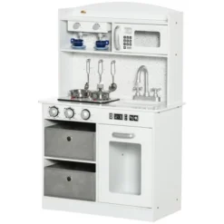 Qaba Wooden Play Kitchen With Easy Toy Organizer Bins, Latte Maker Pretend Play Kitchen Set With Stove Sound Effects, Preschool Toy Playset -Children Toys Discount GUEST fe1a7077 1f94 4924 a8b7 09c384de57da