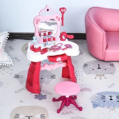 Qaba Kids Vanity Set Makeup Table Princess Pretend Play For Girls With Lights, Sounds, Stool, Magic Wand Remote, Mirror And Makeup Accessories 4 Qaba Kids Vanity Set Makeup Table Princess Pretend Play For Girls With Lights, Sounds, Stool, Magic Wand Remote, Mirror And Makeup Accessories - Image 2