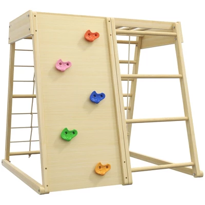 Qaba 5-in-1 Indoor Jungle Gym Playground With Swing, Climbing Wall, Rope & Wood Climber, Monkey Bars, Toddler Climbing Toys, Natural Wood 5 Qaba 5-in-1 Indoor Jungle Gym Playground With Swing, Climbing Wall, Rope & Wood Climber, Monkey Bars, Toddler Climbing Toys, Natural Wood - Image 3